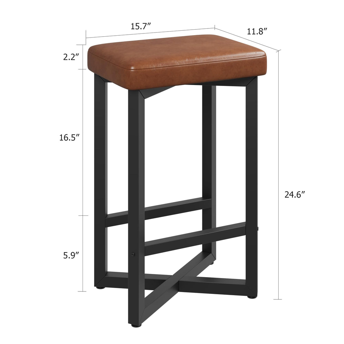 Garvee Ensemble de 4 tabourets de bar, 62,5 cm, revêtement en similicuir, structure en métal, sans dossier, idéal pour îlot de cuisine ou salle à manger, style moderne, Marron, Lot de 4