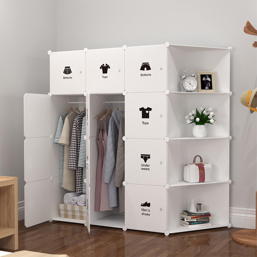 Armoire Garvee composée de 8 cubes avec portes et tringle à vêtements pour chambre à coucher, 75 x 47 x 111 cm, plastique noir