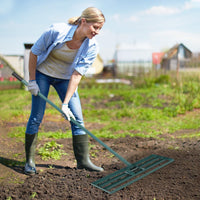 Garvee Râteau niveleur de pelouse 76 × 25 cm en acier robuste avec manche long 198 cm antidérapant pour jardin, terrain et entretien extérieur