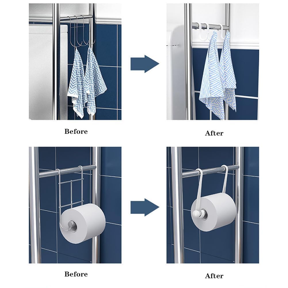 Étagère de salle de bain autoportante à 3 niveaux Garvee en métal avec crochets et porte-papier toilette, blanche, gain de place.