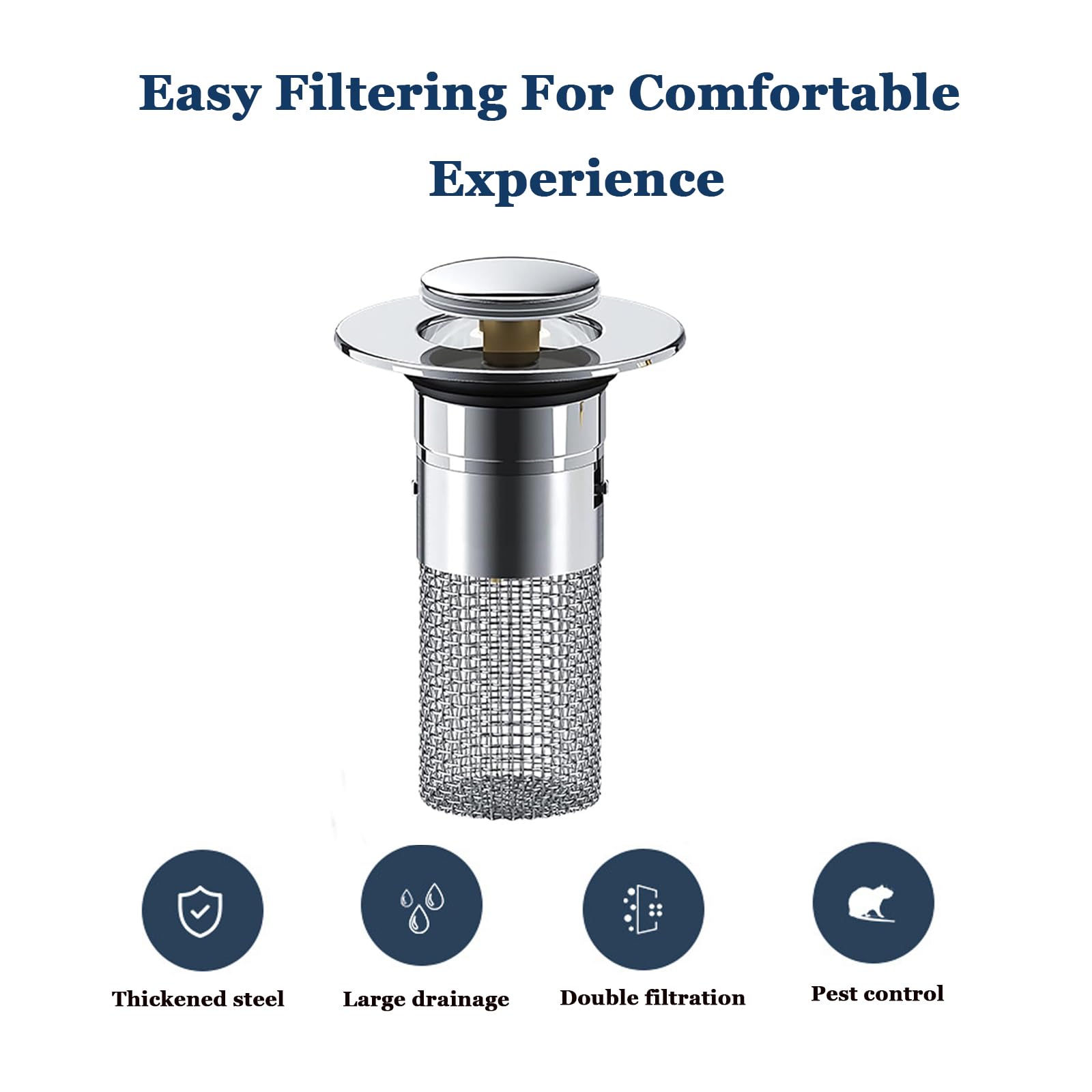 Garvee Lot de 2 Bouchons de Lavabo en Acier Inoxydable, Noyau en Cuivre, Filtre Anti-Bouchage avec Panier Amovible, Compatible Lavabos Standards, Argenté, en Boîte