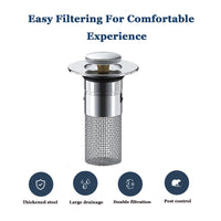 Garvee Lot de 2 Bouchons de Lavabo en Acier Inoxydable, Noyau en Cuivre, Filtre Anti-Bouchage avec Panier Amovible, Compatible Lavabos Standards, Argenté, en Boîte