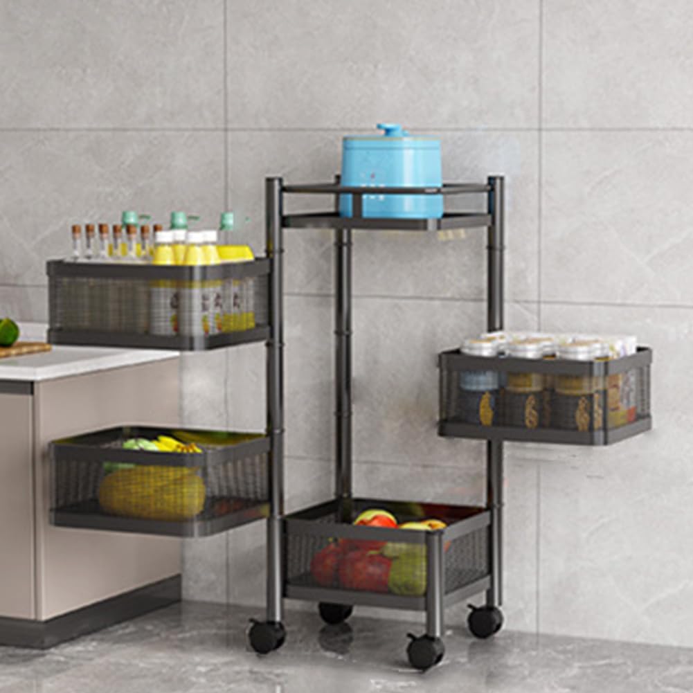 Garvee Chariot de rangement 4 niveaux en acier carbone, 78 × 28 × 28 cm, polyvalent pour cuisine, salle de bain, jouets, fruits et légumes, noir