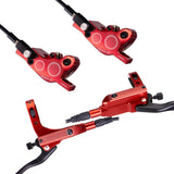 Kit de freins à disque hydrauliques Garvee MTB à quatre pistons en alliage d'aluminium rouge pour VTT et vélos électriques - Rouge