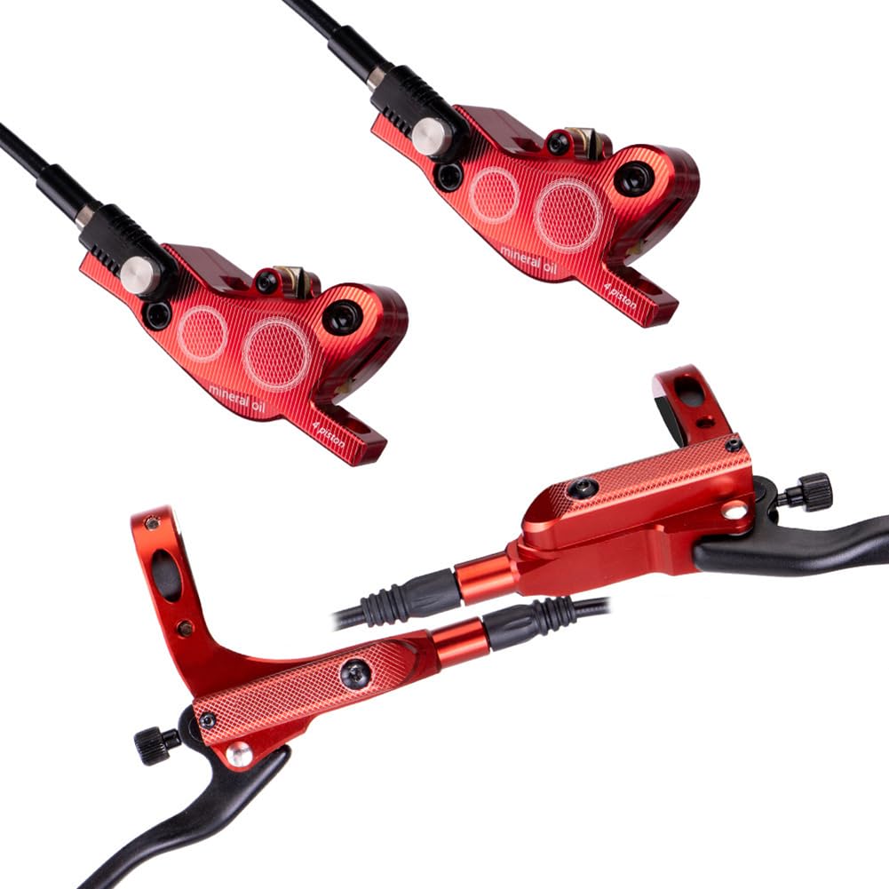 Kit de freins à disque hydrauliques Garvee MTB à quatre pistons en alliage d'aluminium rouge pour VTT et vélos électriques
