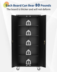 Garvee armoire d’atelier mobile 183 cm en acier noir, 2 portes, 4 étagères réglables et panneaux perforés