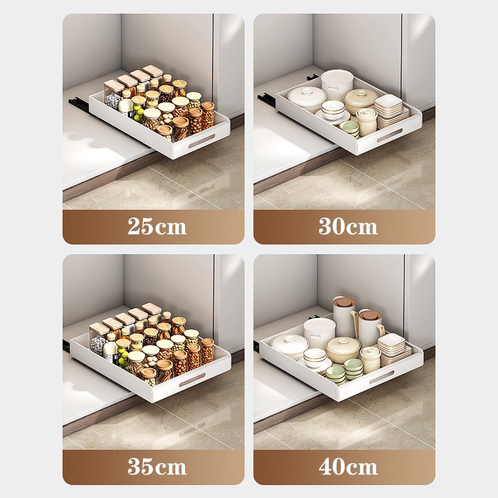 Organisateur de tiroir de placard de cuisine Garvee 35 cm en acier au carbone adhésif extensible blanc pour cuisine et salle de bain