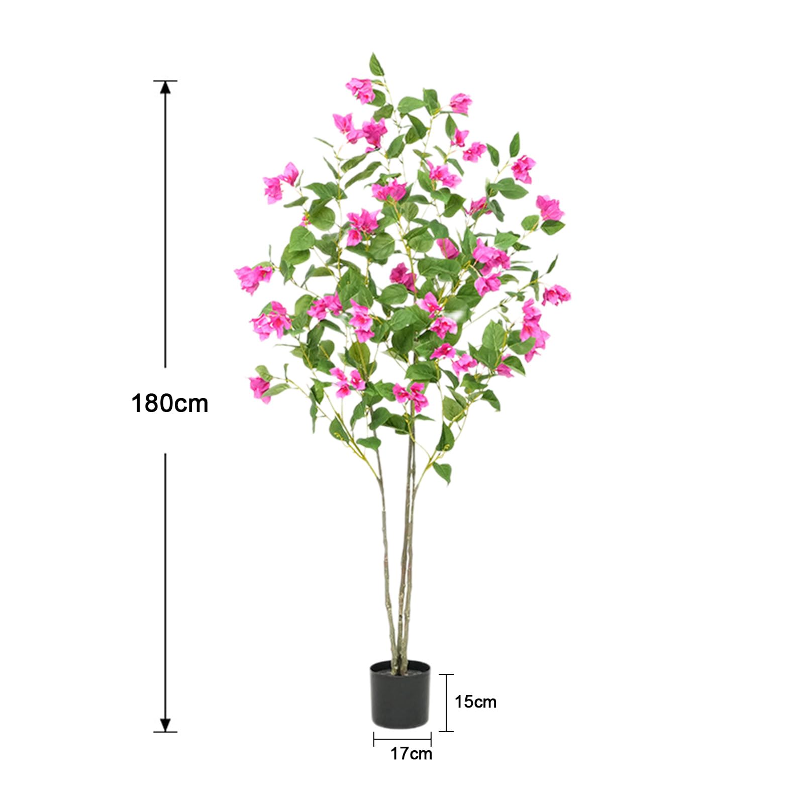 Bougainvillier artificiel Garvee de 1,80 m, en soie réaliste, pot stable, vert, pour studio photo et décoration