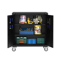 Armoire à outils roulante Garvee en métal avec 2 étagères réglables et panneau perforé pour atelier - Noire - Mobile et organisée