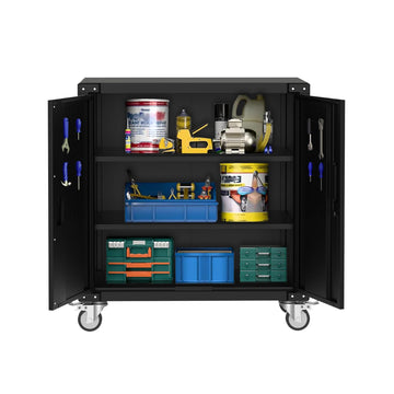 Armoire à outils roulante Garvee en métal avec 2 étagères réglables et panneau perforé pour atelier - Noire - Mobile et organisée