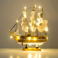 Garvee Maquette de voilier en bois avec ficelle légère, décoration nautique pour Noël, salon, bureau, décoration de bureau