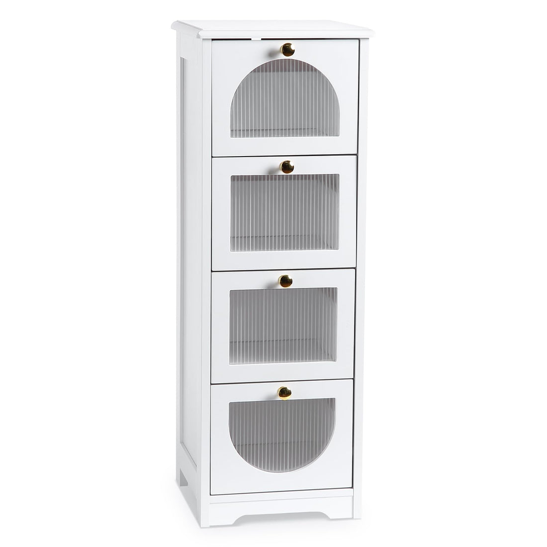 Meuble de salle de bain Garvee avec 4 tiroirs, imperméable, bois blanc, poignées dorées, compact pour salle de bain et salon, 30 x 30 x 84 cm