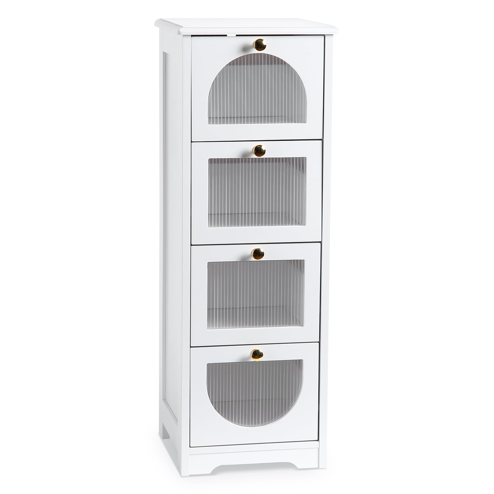 Meuble de salle de bain Garvee avec 4 tiroirs, imperméable, bois blanc, poignées dorées, compact pour salle de bain et salon, 30 x 30 x 84 cm