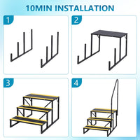 Garvee Escalier portable 3 marches avec rampe, bandes antidérapantes, métal robuste, pour camping-car, mobil-home, caravane, spa, piscine hors-sol, intérieur/extérieur