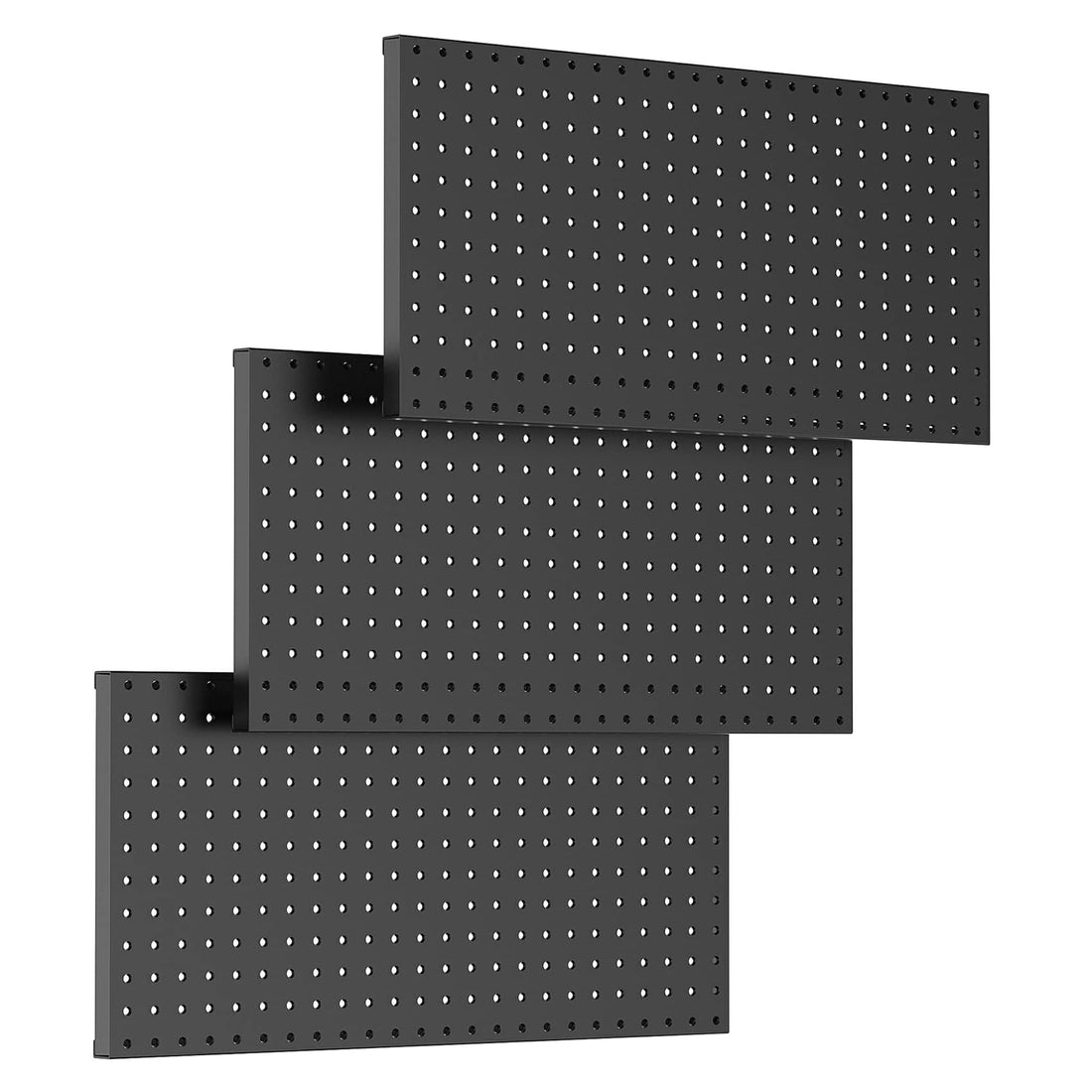 Ensemble de 3 panneaux perforés métalliques Garvee 12x24" à fixation murale, en acier revêtu de poudre résistant aux rayures, pour atelier ou cuisine.