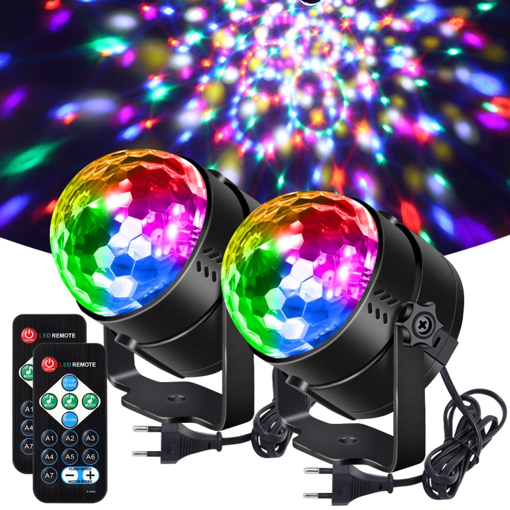 Garvee - Kit de 4 boules lumineuses disco LED portables en cristal avec télécommande, 6 couleurs, activation sonore, éclairage de scène magique en cristal, prise UE, pour fêtes et clubs