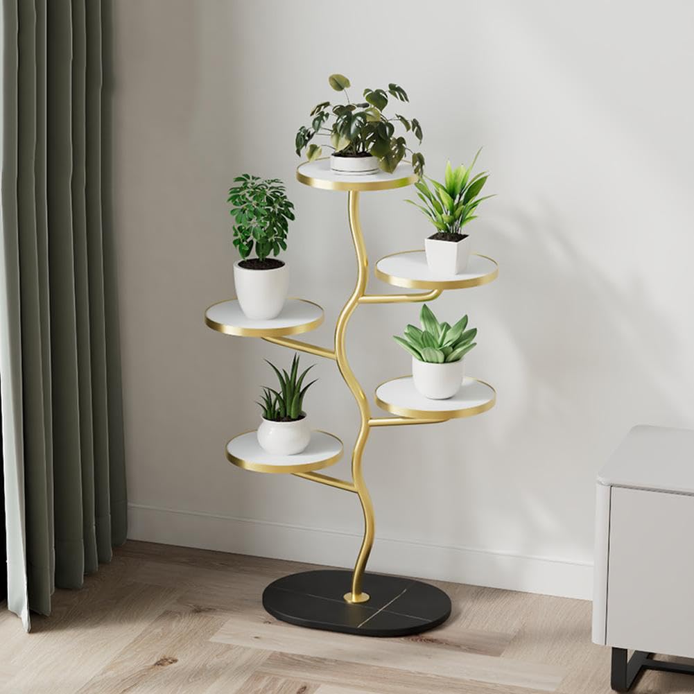 Support à plantes en métal à 5 niveaux Garvee, support asymétrique pour pots de fleurs, idéal pour balcon, salon et jardin, gain de place.