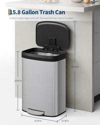 Poubelle Garvee 16 gallons en acier inoxydable avec couvercle à fermeture douce, poignée ergonomique, argentée, pour la cuisine et le bureau, compacte