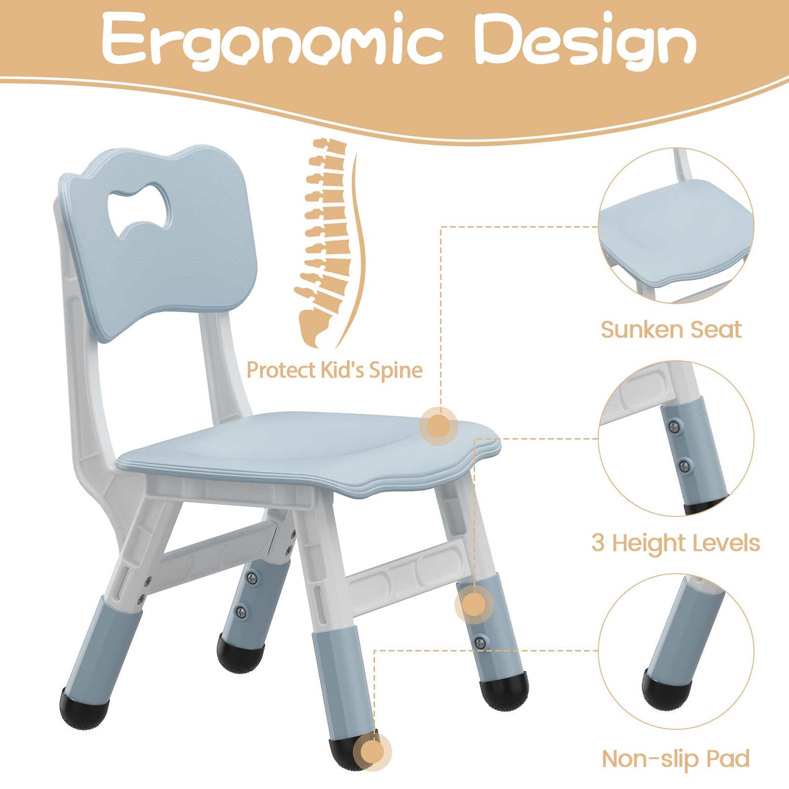 Ensemble table et 2 chaises pour enfants Garvee, plateau de table style graffiti, hauteur réglable, robuste et multifonctionnelle pour jouer et manger.