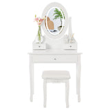 Garvee Coiffeuse avec miroir ovale et éclairage LED, 5 tiroirs, bois, pivotante à 360°, blanche, chambre moderne
