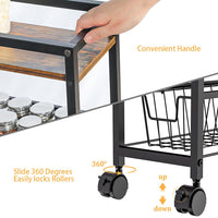 Chariot à roulettes Garvee Slim à 4 niveaux avec plateau en bois, structure robuste en acier, pour la cuisine et la salle de bain, largeur 19,5 cm, noir