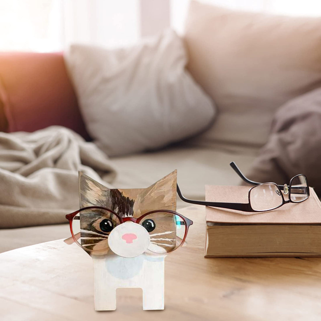 Garvee Porte-lunettes de soleil en bois, mignon, en forme de chat, pour chambre ou bureau