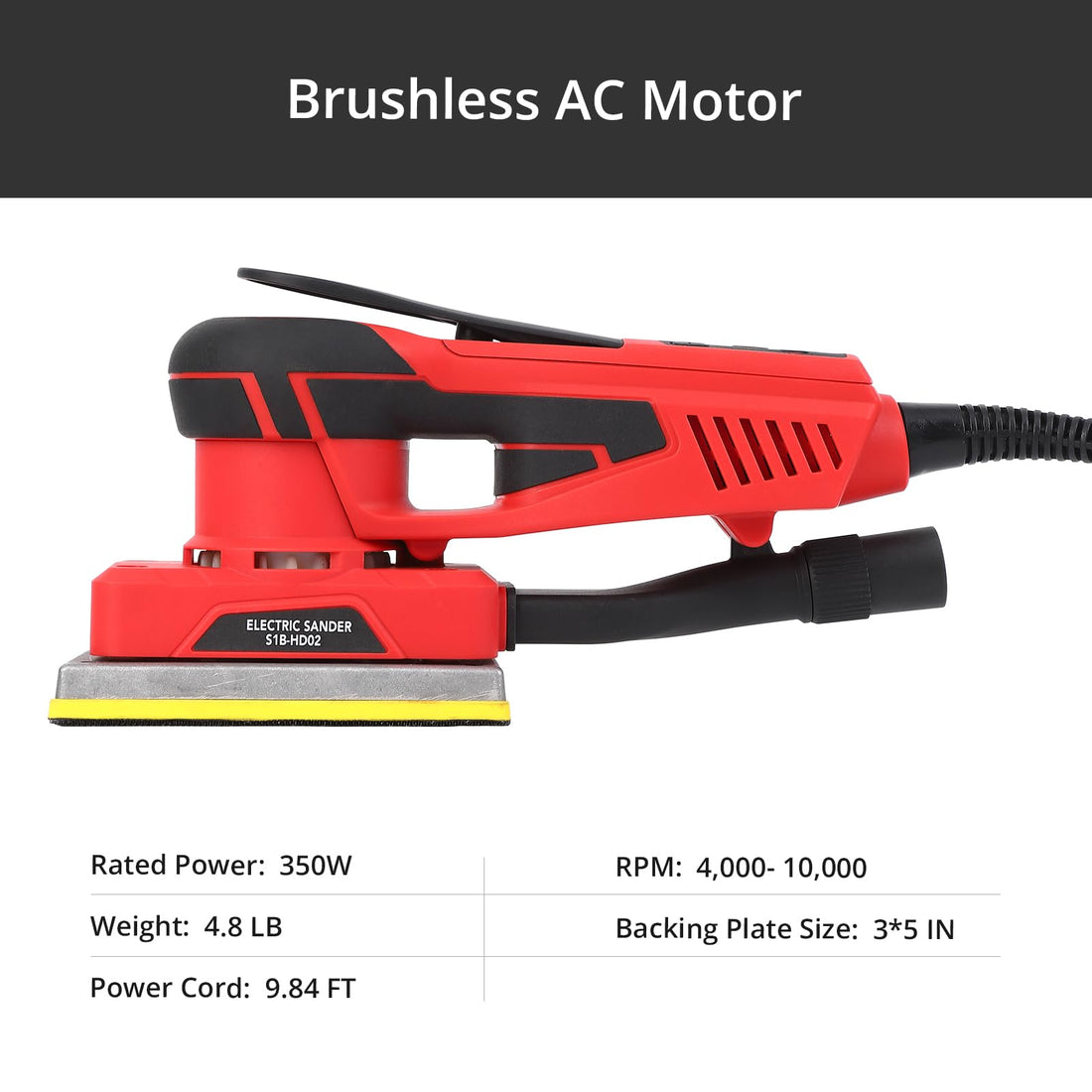 Garvee Ponceuse électrique 350 W à moteur sans balais, vitesse 4000–10000 tr/min, 12 abrasifs, pour bois, métal et meubles