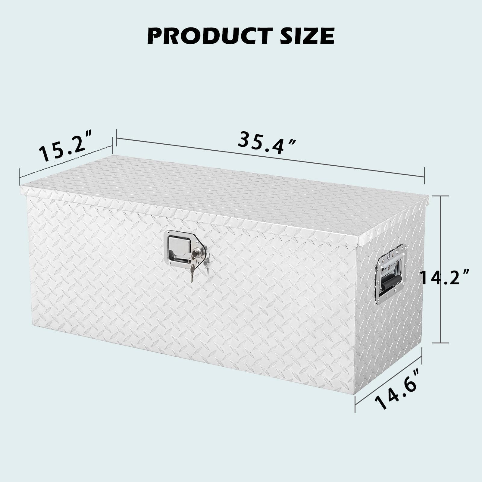 Garvee Coffre à outils en aluminium 91 × 38 × 38 cm avec 2 compartiments en acier et serrure en T pour pick-up, remorque et utilitaire, argenté