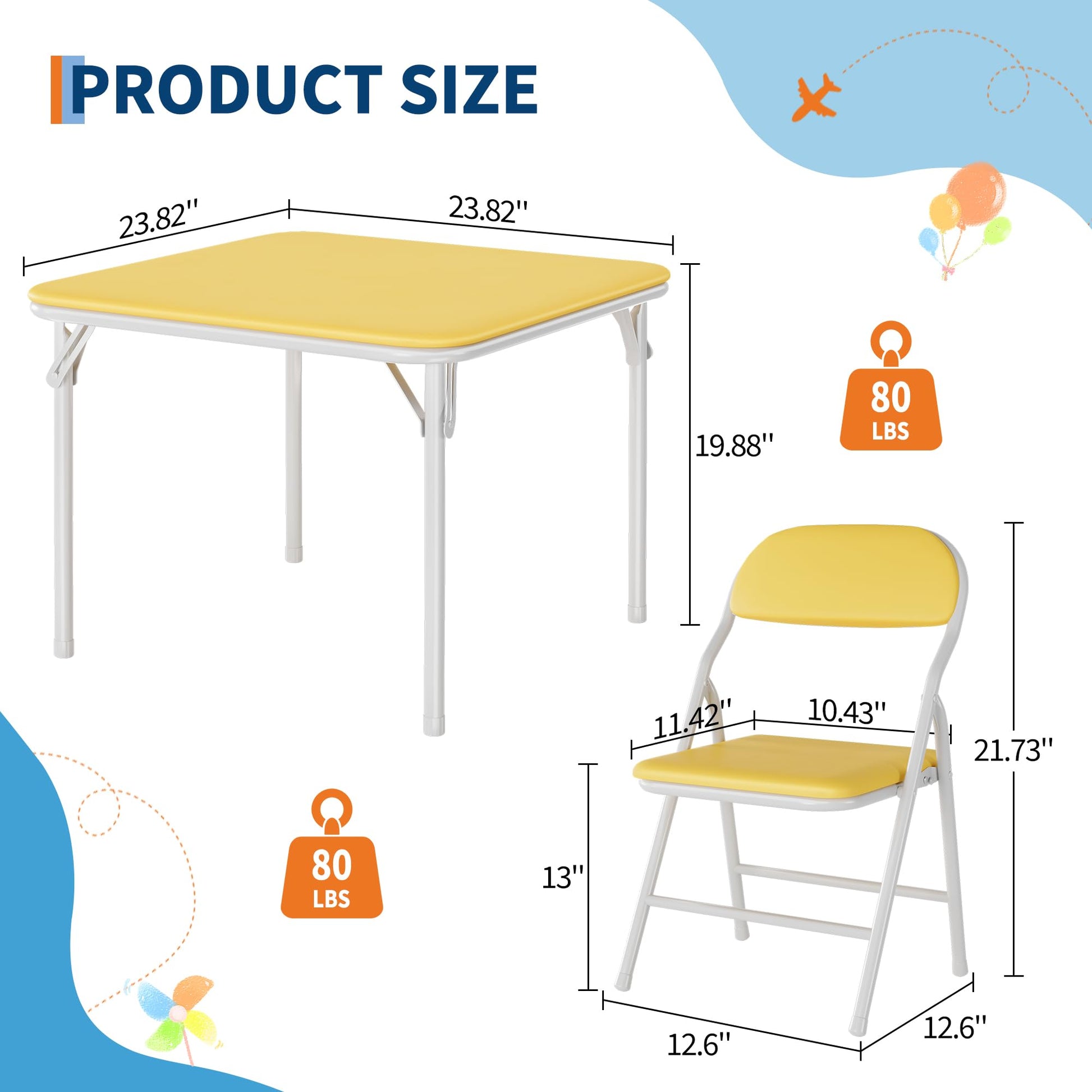 Ensemble table et chaises pliantes pour enfants Garvee 5 pièces, pliable, sûr, en cuir PU, pour la chambre d'enfant et l'extérieur, léger