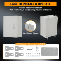 Boîte électrique extérieure Garvee 16 x 12 x 6 pouces NEMA 4X en acier IP67 étanche à l'eau et à la poussière pour une utilisation intérieure et extérieure, sûre, durable et résistante aux intempéries