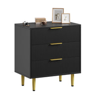 Garvee commode à 3 tiroirs en bois cannelé, poignées et pieds en métal, vert, résistante aux rayures et stable, idéale pour la chambre et le salon