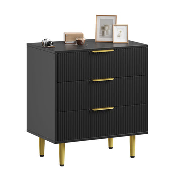 Garvee commode à 3 tiroirs en bois cannelé, poignées et pieds en métal, vert, résistante aux rayures et stable, idéale pour la chambre et le salon