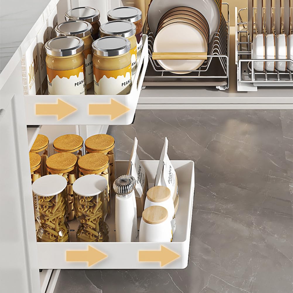 Organisateur de tiroir Garvee en métal, silencieux et robuste, pour cuisine et salle de bain, 26 x 37 x 8 cm, blanc
