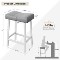Garvee Lot de 2 tabourets de bar selle 61 cm, sans dossier, assise rembourrée incurvée, pieds métal et repose-pieds, pour îlot de cuisine ou bar, gris