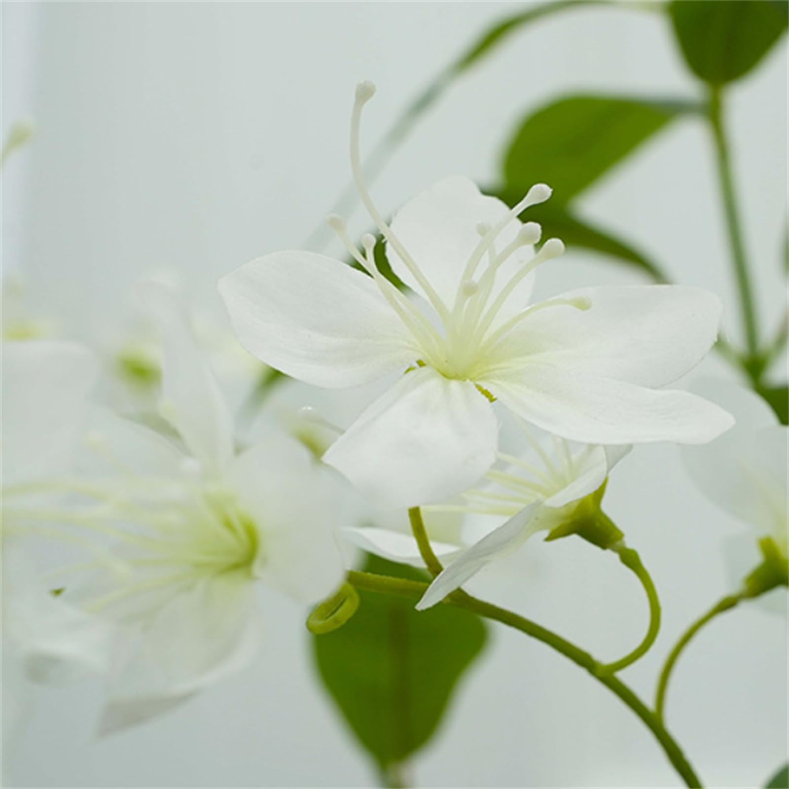 Jasmin artificiel Garvee de 1,5 m, feuillage pleureur, aspect soie blanc réaliste, avec pot, idéal pour le salon ou le bureau.