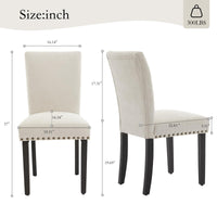 Ensemble de 2 chaises de salle à manger rembourrées Garvee, style moderne, garniture cloutée, tissu, ergonomiques, pieds en bois, beige, pour la cuisine et la salle à manger