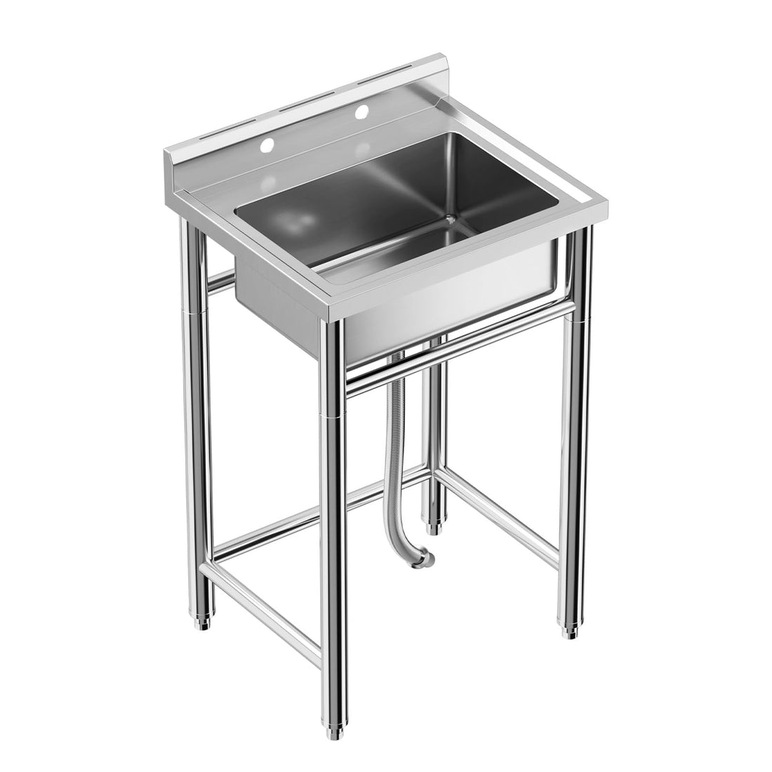 Garvee Évier sur Pied Inox 53 × 53 × 84 cm, Bac Unique avec Vidange Rapide, Design Sécurisé, pour Cuisine, Garage et Usage Pro