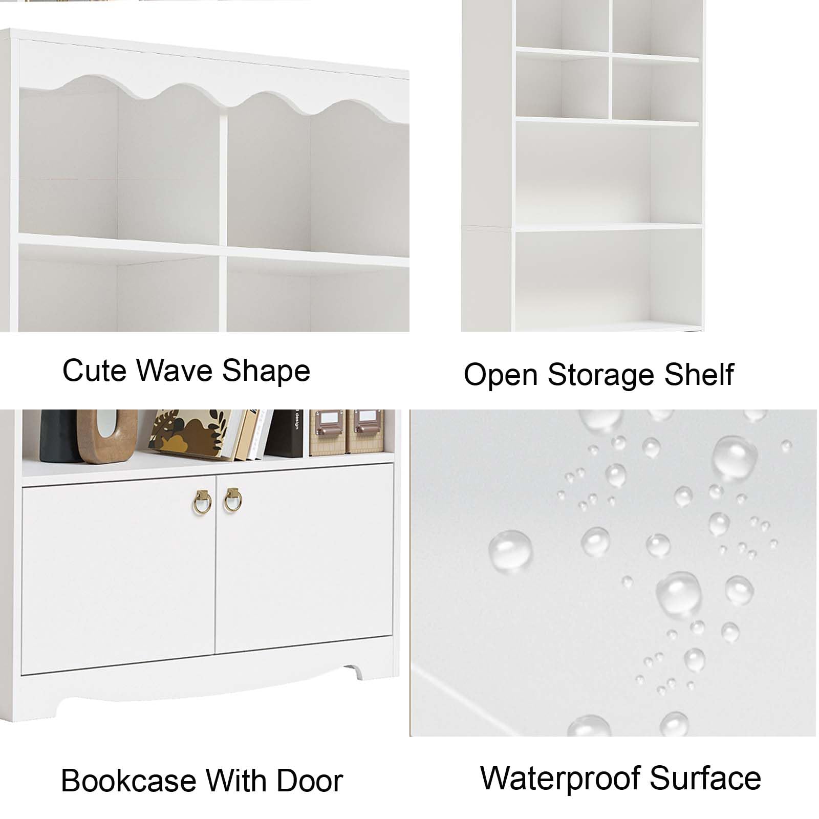 Garvee Bibliothèque blanche 5 niveaux avec étagères ouvertes et portes, meuble de rangement moderne en bois, hauteur 160cm, pour bureau