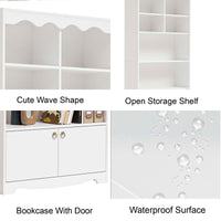 Garvee Bibliothèque blanche 5 niveaux avec étagères ouvertes et portes, meuble de rangement moderne en bois, hauteur 160cm, pour bureau
