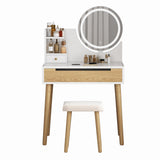 Garvee Coiffeuse en MDF et PU avec éclairage LED tactile et miroir, pour chambre et dressing, blanc, style moderne