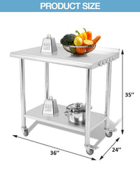 Garvee Table de préparation inox avec 5 crochets et roulettes, meuble mobile pour cuisine professionnelle