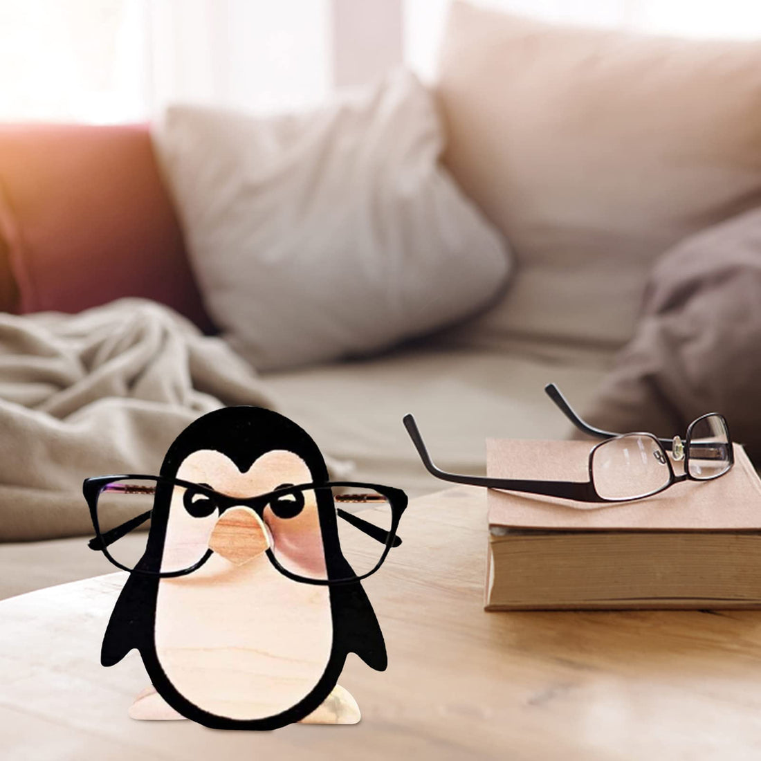 Garvee Porte-lunettes, présentoir à lunettes de soleil en bois avec un adorable motif animal, style pingouin, idéal pour la chambre, le bureau ou la chambre.