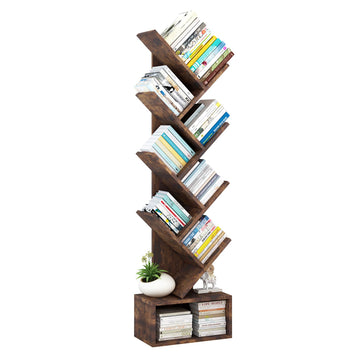 Étagère Garvee en forme d'arbre, 8 niveaux, robuste et peu encombrante, en MDF, style vintage, idéale pour le salon et la chambre d'enfant, 37,8 cm (P) x 20,6 cm (L) x 131 cm (H)