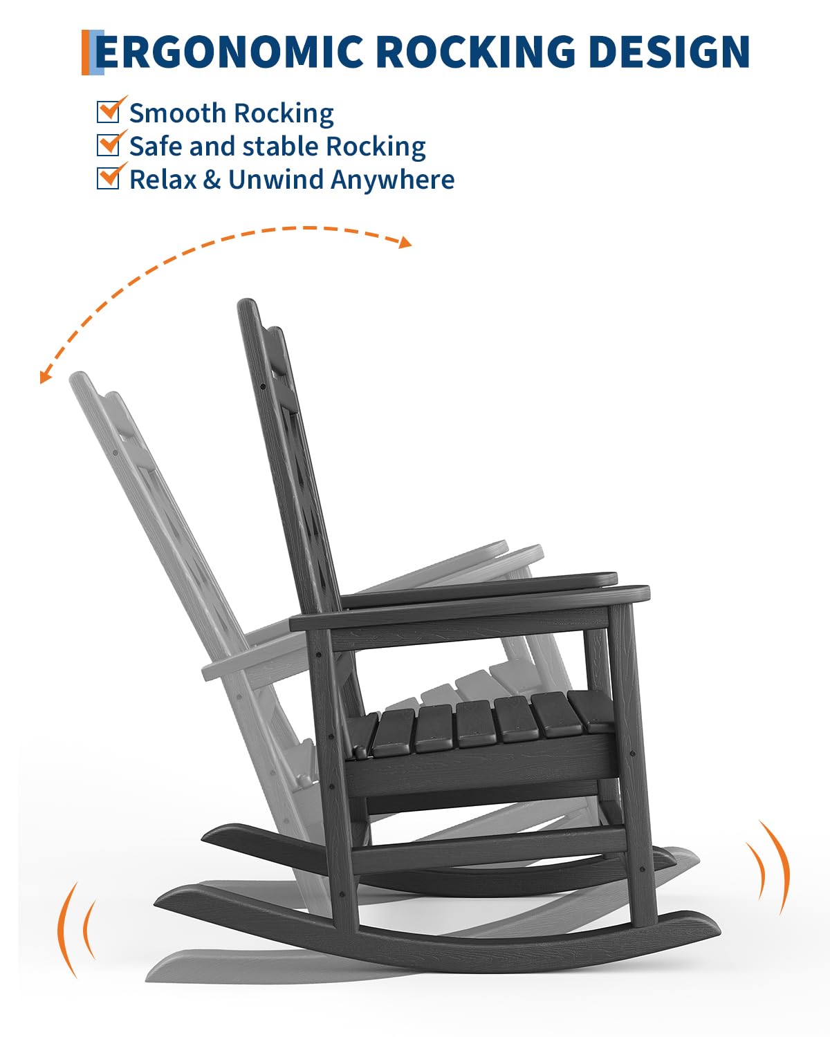 Fauteuil à bascule d'extérieur Garvee en PEHD imitation bois pour terrasse et jardin, capacité de charge de 172 kg, ergonomique, robuste et résistant aux intempéries