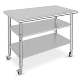 Garvee Table De Travail En Acier Inoxydable NSF Robuste Avec Roulettes Étagère Réglable Double Couche 91,4×45,7×86,4cm Pour Cuisine Et Garage