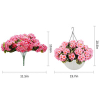 Garvee Lot de 2 géraniums artificiels avec 12 fleurs roses, résistants aux intempéries, panier blanc, à suspendre pour la décoration du jardin et de la terrasse