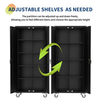 Garvee armoire d’atelier mobile 183 cm en acier noir, 2 portes, 4 étagères réglables et panneaux perforés