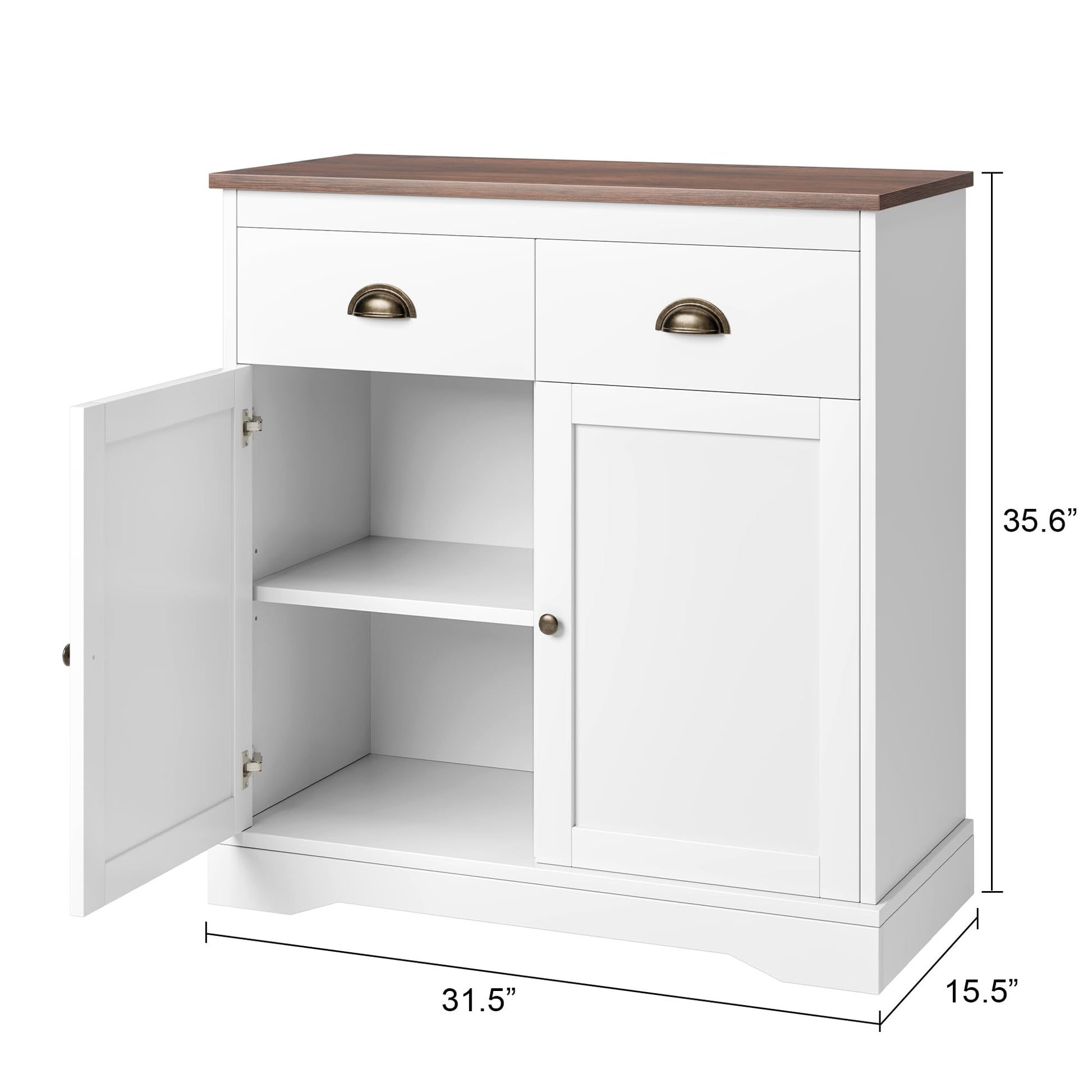Garvee meuble bar à café, buffet moderne de style campagne avec 2 tiroirs, étagère réglable, double porte, blanc, bois, pour cuisine et salle à manger