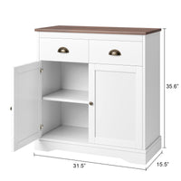 Garvee meuble bar à café, buffet moderne de style campagne avec 2 tiroirs, étagère réglable, double porte, blanc, bois, pour cuisine et salle à manger