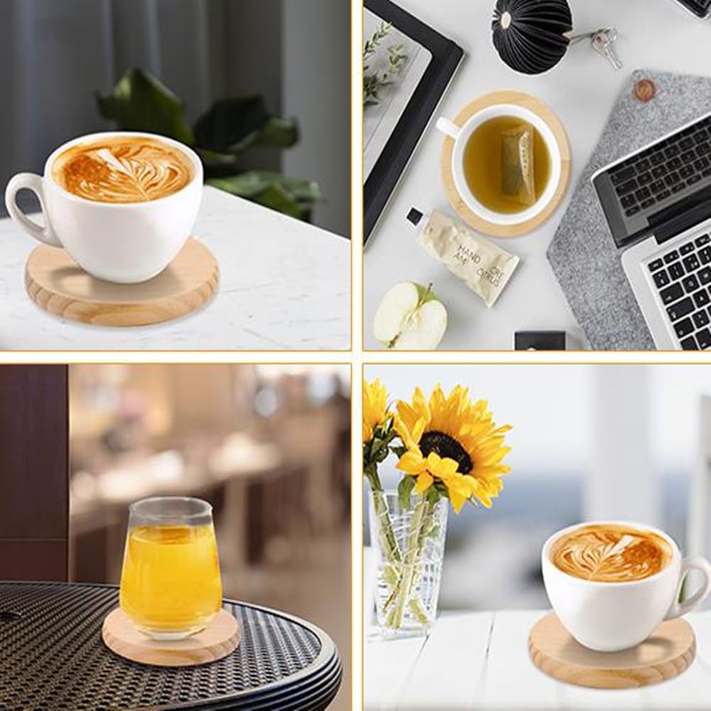 Garvee Lot de 10 sous-verres ronds en bois, à personnaliser, 7 cm de diamètre, 6 mm d'épaisseur, bois brut, à peindre et à graver, protège-tables, idée cadeau